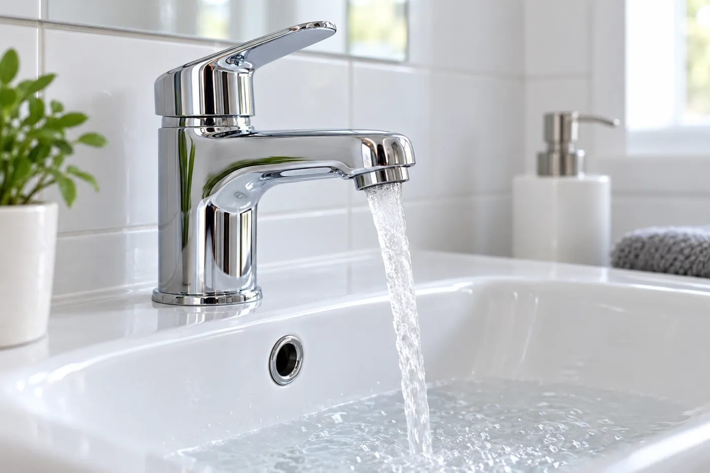 Mitigeur de lavabo remis en eau après intervention dans une salle de bain